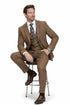 Men’s Copper Brown Micro Plaid Wool Suit – Designer Vintage Style with Vest
