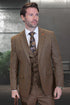 Men’s Copper Brown Micro Plaid Wool Suit – Designer Vintage Style with Vest