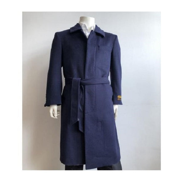 Men's Dress Coat Full Length Top Coat With Removable Belt Black Color Men's Overcoat