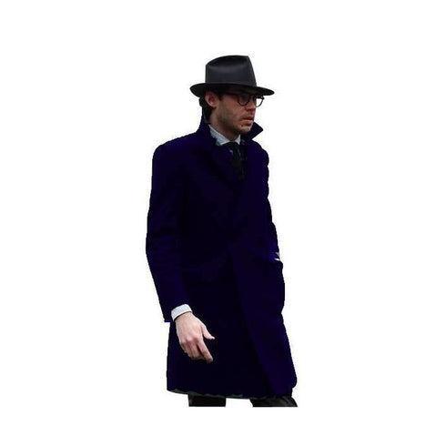 Men's Driving Coat - Men's Car coat - Navy Blue Wool Coat