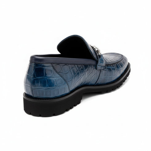 Men's Mauri Casual Alligator Loafers Blue Metal Bit Debonair