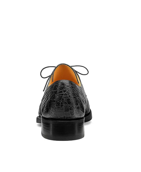 Men's Genuine Alligator Black  Derby Lace-Up Shoes By Mezlan Made In Spain Brand