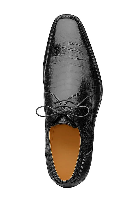 Men's Genuine Alligator Black  Derby Lace-Up Shoes By Mezlan Made In Spain Brand