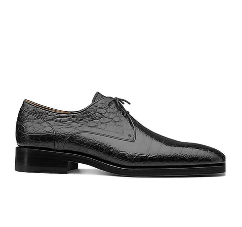 Men's Genuine Alligator Black  Derby Lace-Up Shoes By Mezlan Made In Spain Brand