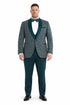Men’s Green Splatter Print Prom Tuxedo – One Button Vintage Style with Shawl Lapel & Vest