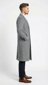 Men’s Grey Herringbone Overcoat