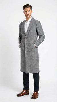 Men’s Grey Herringbone Overcoat