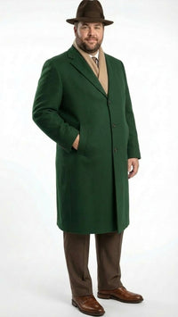 Men’s Hunter Green Full-Length Wool Overcoat 