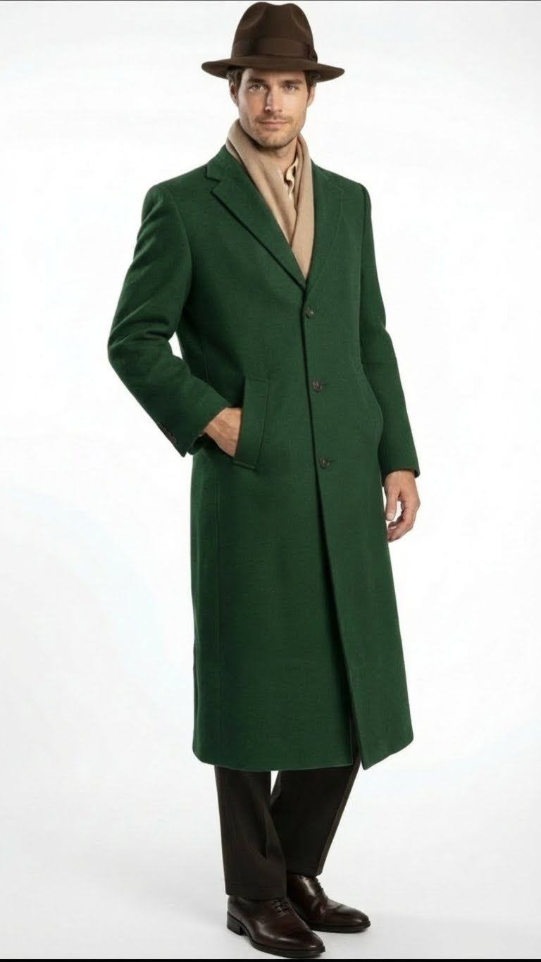 Mens Hunter Green Full-Length Wool Overcoat Classic Winter Dress Coat for Formal and Everyday Wear Mens Hunter Green Full-Length Wool Overcoat Classic Winter Dress Coat for Formal and Everyday Wear