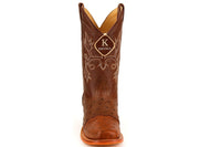 Men's King Exotic Ostrich Square Toe Boots With Saddle Handmade Brown (48170307)