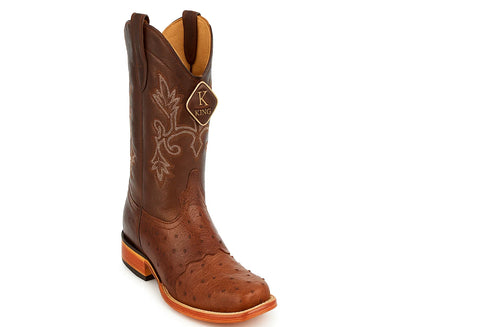 Men's King Exotic Ostrich Square Toe Boots With Saddle Handmade Brown (48170307)