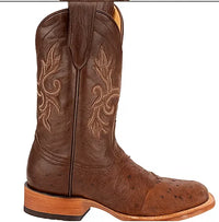 Men's King Exotic Ostrich Square Toe Boots With Saddle Handmade Brown (48170307)