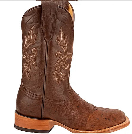 Men's King Exotic Ostrich Square Toe Boots With Saddle Handmade Brown (48170307)