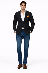 Men's Navy And Bold White Pinstripe Designer Fashion Blazer