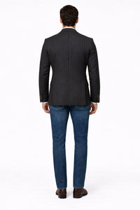 Men's Navy And Bold White Pinstripe Designer Fashion Blazer