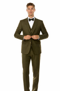 Men’s Olive Green Vintage Tweed Wedding Suit – Two Button Jacket with Vest