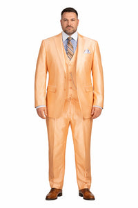 Men’s Orange Sharkskin Tuxedo Suit – Slim Fit 3-Piece Wedding & Prom Style