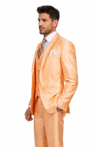Men’s Orange Sharkskin Tuxedo Suit – Slim Fit 3-Piece Wedding & Prom Style