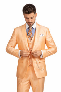 Men’s Orange Sharkskin Tuxedo Suit – Slim Fit 3-Piece Wedding & Prom Style
