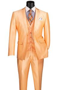 Men’s Orange Sharkskin Tuxedo Suit – Slim Fit 3-Piece Wedding & Prom Style