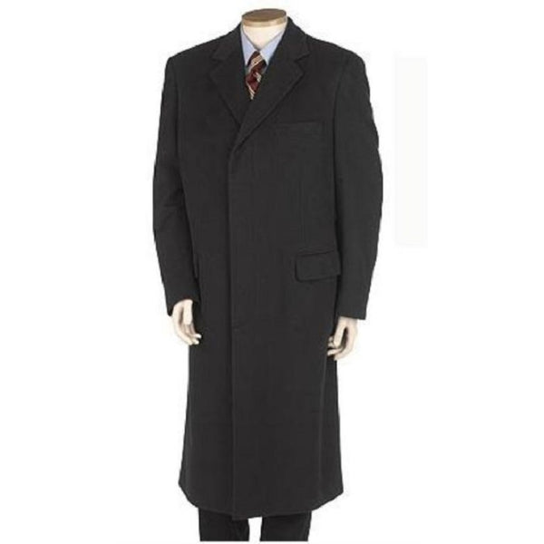 Men's Overcoat Wool Blend 3 Button Fully Lined Heavy overcoat - Mens Heavy Full Length Solid Black wool topcoat