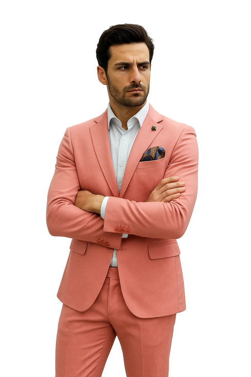 Men’s Slim Fit Stretch Suit – Salmon 