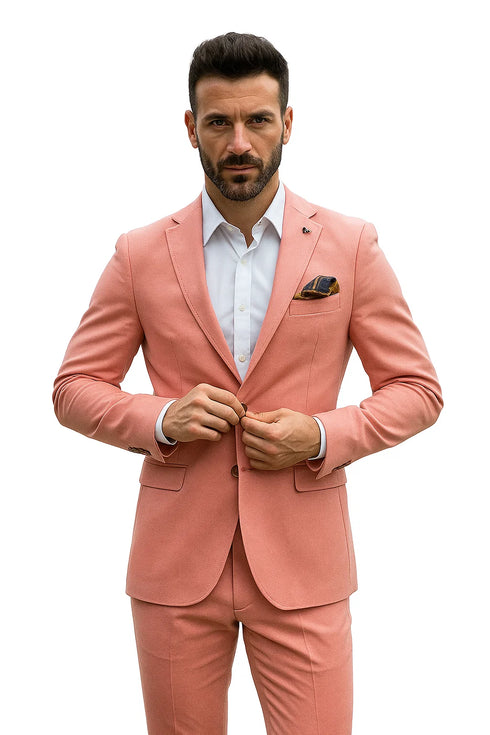 Men’s Slim Fit Stretch Suit – Salmon 