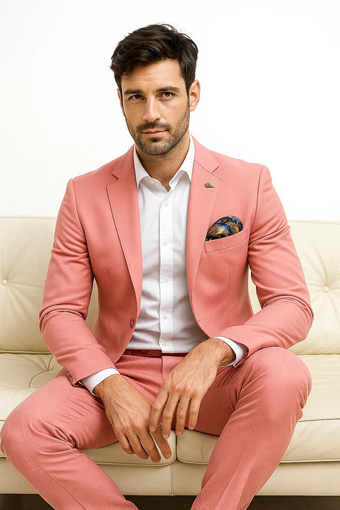 Men’s Slim Fit Stretch Suit – Salmon 