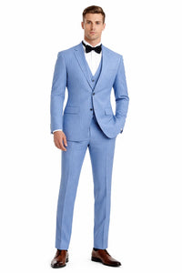 Men’s Smoke Blue Pinstripe 3-Piece Suit – Two Button Vintage Style with Wide Notch Lapel & Vest