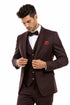 Men’s Two Button Vested Vintage Style Tweed Wedding Suit – Burgundy