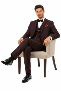 Men’s Two Button Vested Vintage Style Tweed Wedding Suit – Burgundy
