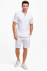 Men’s White Embroidered Short Set – Casual Summer Outfit with V-Neck Shirt and Matching Shorts