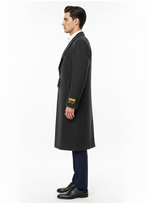 Mens Full Length Wool and Cashmere Overcoat - Winter Topcoats - Black Coat