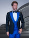 Mens Wool Vested Wide Contrast Peak Black and Royal Wedding Tuxedo