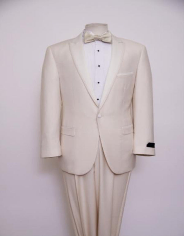 Western Suit - Cowboy Tuxedo With Trim Collar - Slim Fitted Jacket And Pants - Off White Tuxedo