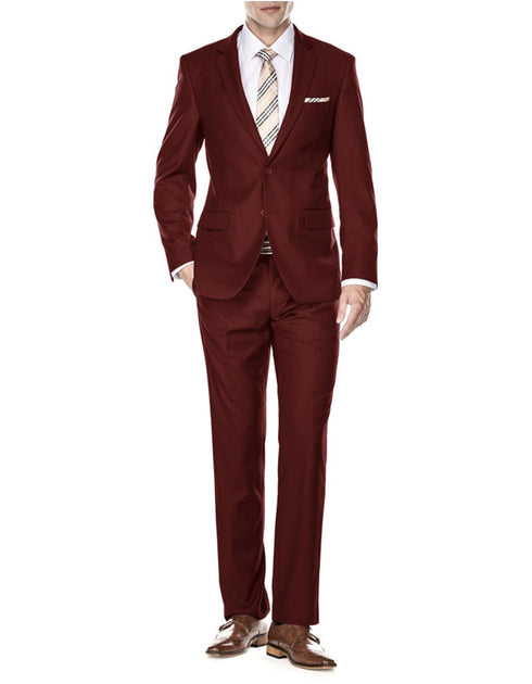 Mens 2 Button Modern Fit Suit Burgundy