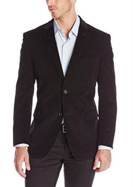 Men's Two-button corduroy Jacket Sport Coat Black Cord Jackets