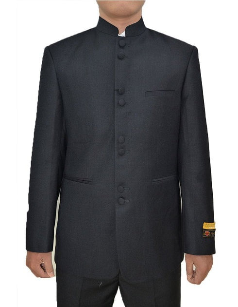 Mens 8 Button Mandarin Collar Wedding Tuxedo in Black Aviator Jackets