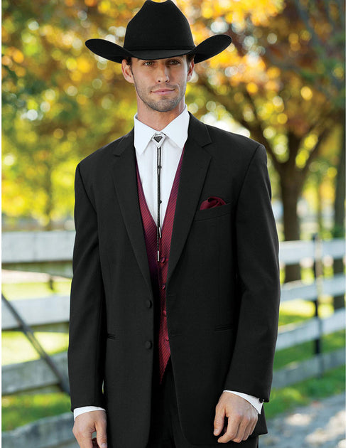 Mens 2 Button Western Cowboy Tuxedo in Black