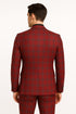 Mens Burgundy Plaid Three-Piece Suit – Ultra Slim Fit Checkered Windowpane Redish 544-10