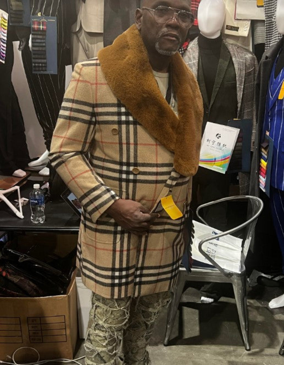 Mens Camel Overcoat With Plaid Pattern Winter Overcoat - Tan Topcoat 1 ...