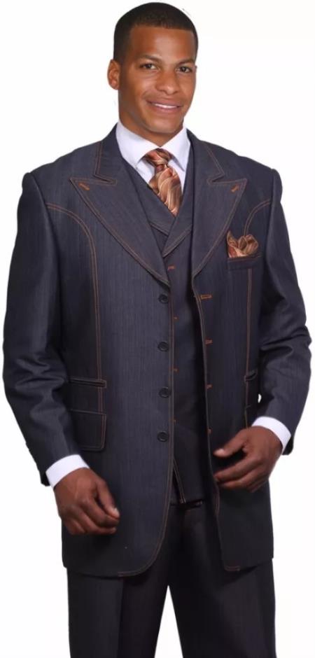 Mens Double Breasted Red and White Pinstripe Peak Lapel Six Button Suit