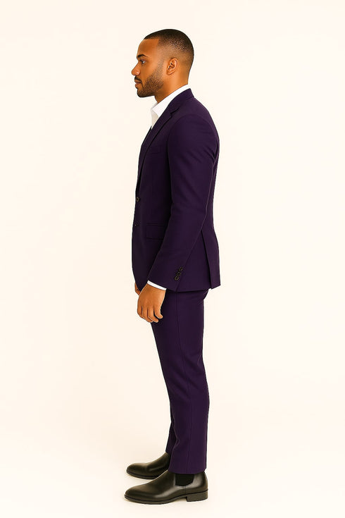 Mens Classic Three-Piece Purple Suit – Formal Slim Fit Tuxedo Set with Vest