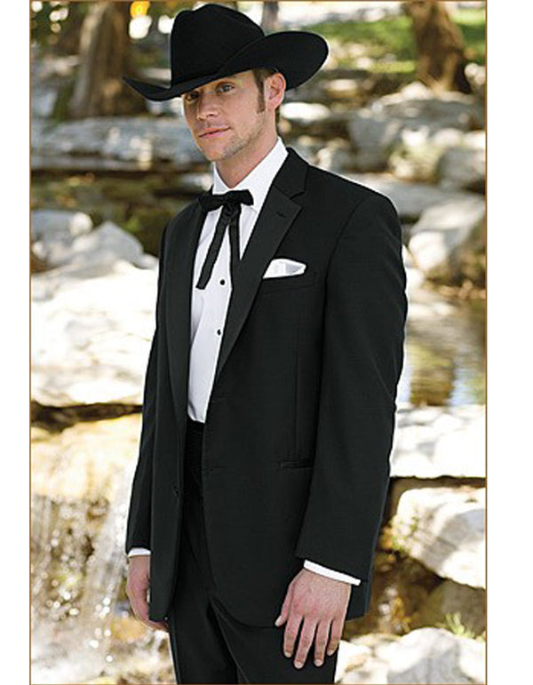 Mens 2 Button Notch Lapel Cowboy Tuxedo in Black