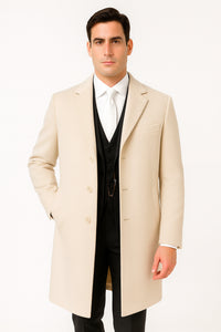 Mens Cream Overcoat - Off White Topcoat - Ivory Mens Long Wool Winter Coat - Full Length