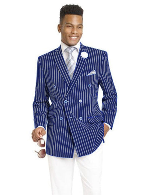 Mens Double Breasted Blazer in Color Navy - Pinstripe Sportcoat