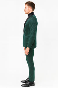 Mens Emerald Green Shiny Stripe Tuxedo Suit – Slim Fit 2-Piece Satin Lapel Dinner Jacket and Pants Ultra slim fit