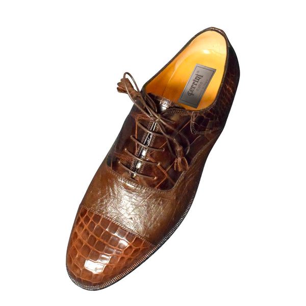 Mens Ferrini Alligator and Ostrich Cap Toe Dress Shoe in Brown