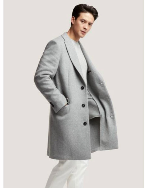 Mens Light Gray Wool Overcoat – Classic Single-Breasted Winter Coat