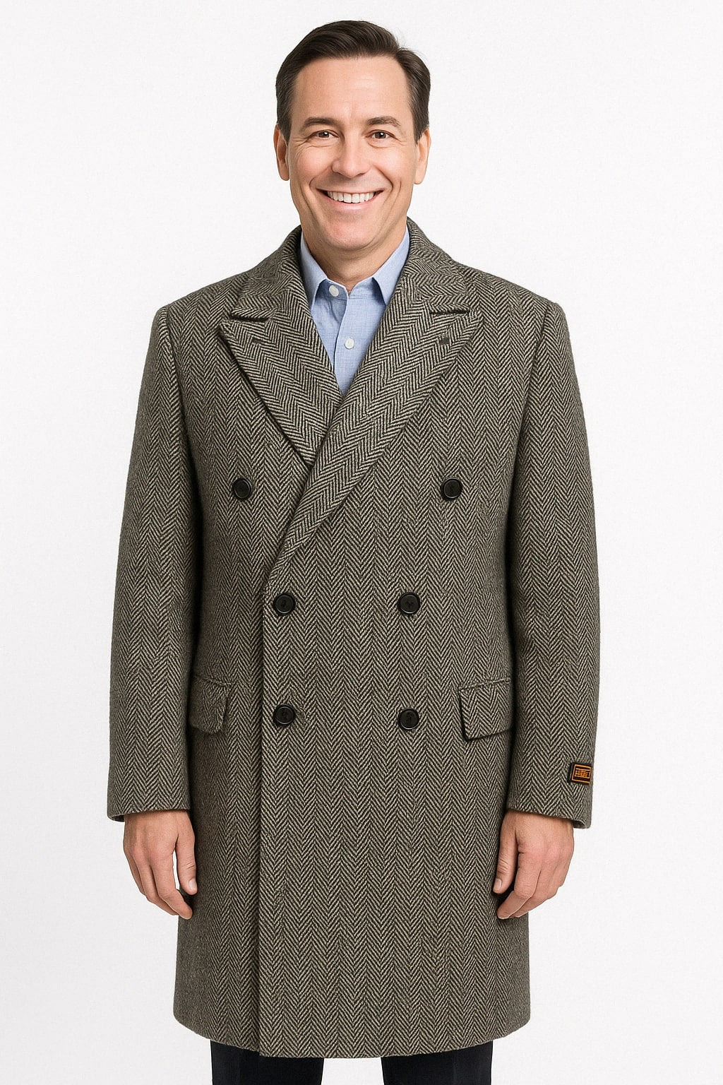 Double Breasted Coat Herringbone Wool Blend Zip Overcoat Turnbull